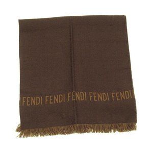 FENDI Muffler logo beige wool hair Authentic